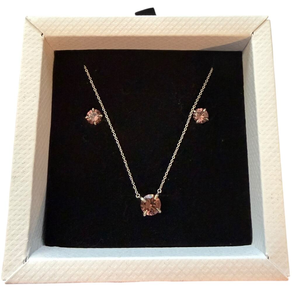 Diamond Nexus 3 Piece Gift Set Pink CZ Stud Earrings Necklace Sterling Silver